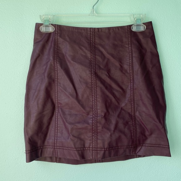 Free People Burgundy Pleather Mini Skirt - Picture 1 of 6